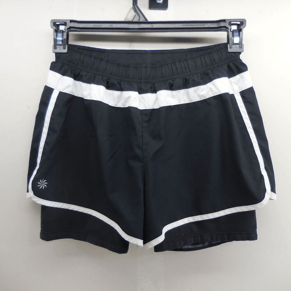 Athleta Hana 2 in 1 Athletic Running Shorts Lined Black‎ & White Women’s Small